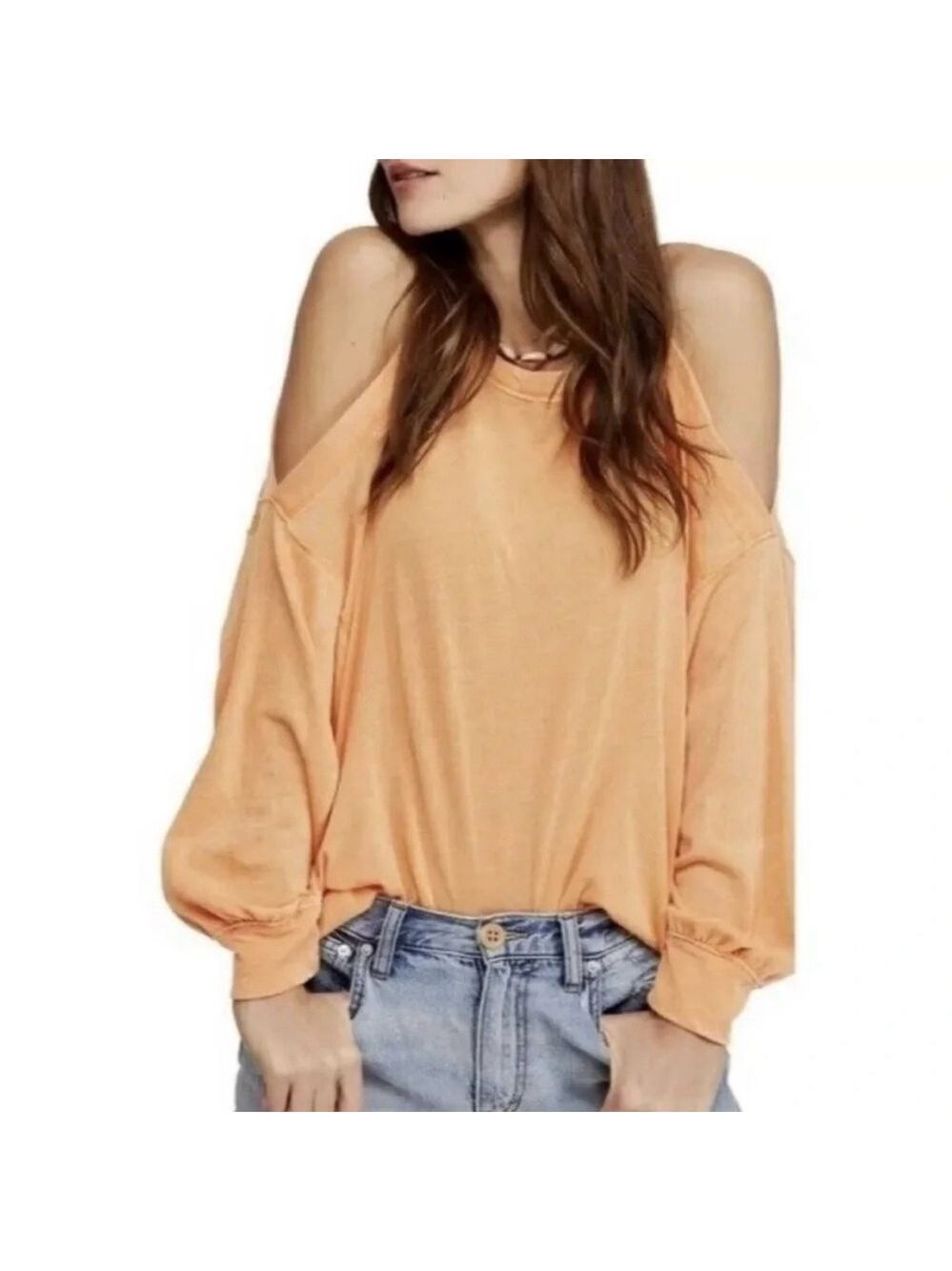 We The Free Chill Out Cold Shoulder Slouchy Top Women’s XS Orange Burnout Boho